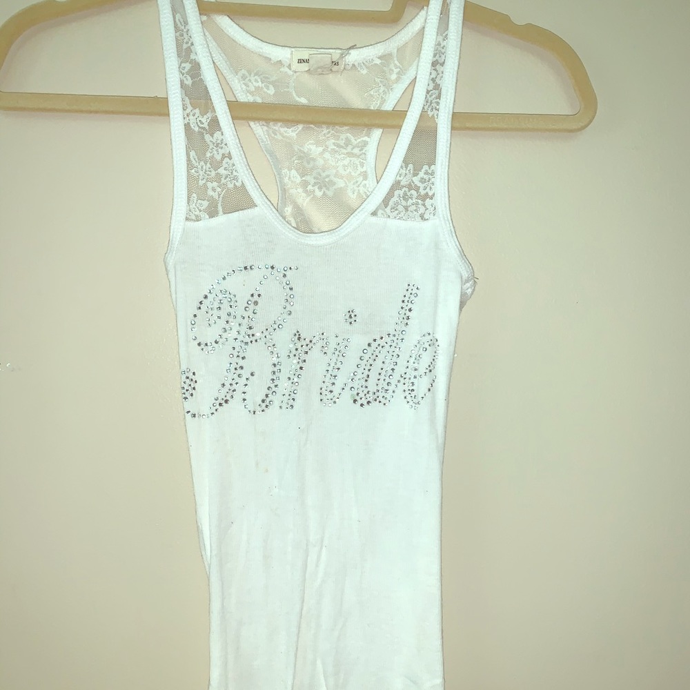 Lace bridal tank top rhinestone bride small white